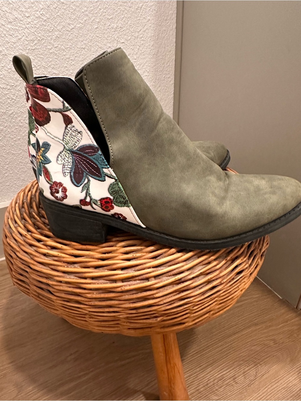 Olive Floral Accent Chelsea Ankle Boots - Women's